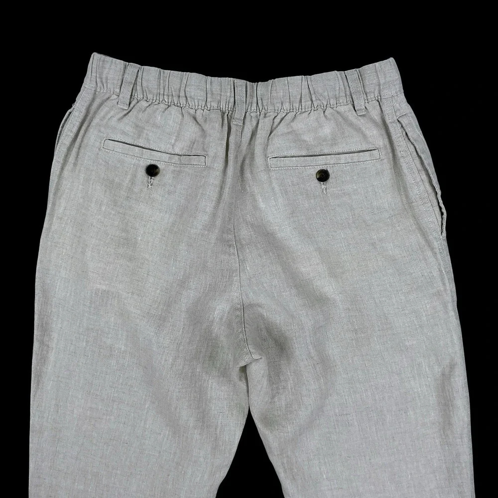 Caribbean Pants Men 34x30 Beige Linen Straight Leg Elastic Waist NWT